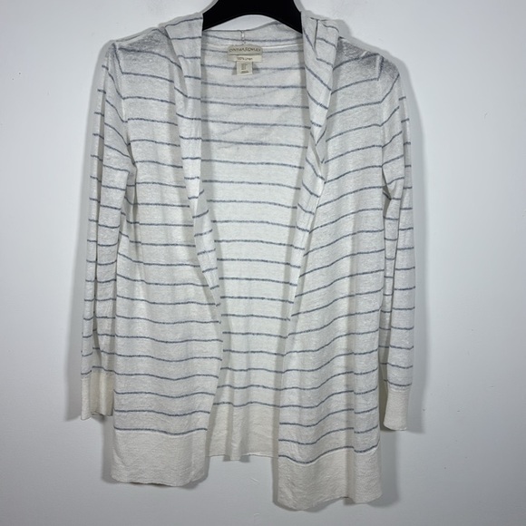 Cynthia Rowley 100% Linen Open Front Cardigan Small Long Sleeve Hooded Beachy - Picture 2 of 8